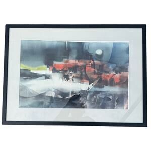 🎨 Chris White Abstract Watercolor Painting Framed 22x28 Modern Vintage signed